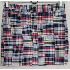 Ann Taylor LOFT Skirt  Womens Size 6 Plaid Madra Patchwork Lined Cotton 2 Pocket